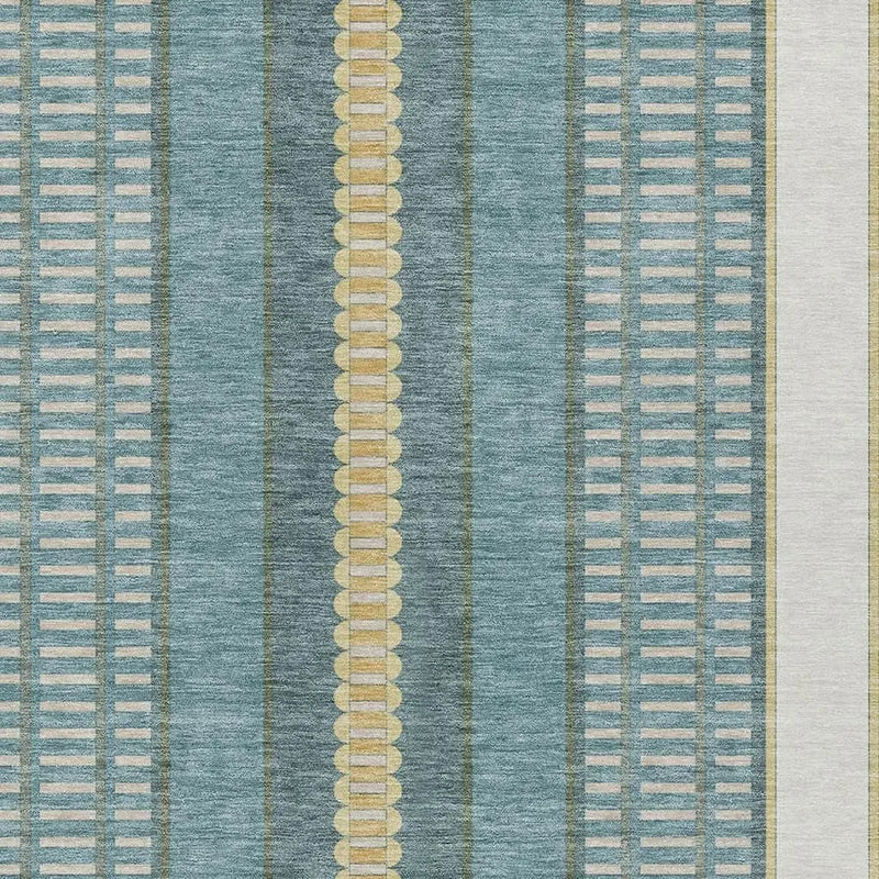 8' X 10' Teal Blue And Gold Striped Washable Indoor Outdoor Area Rug Homeroots Outdoor