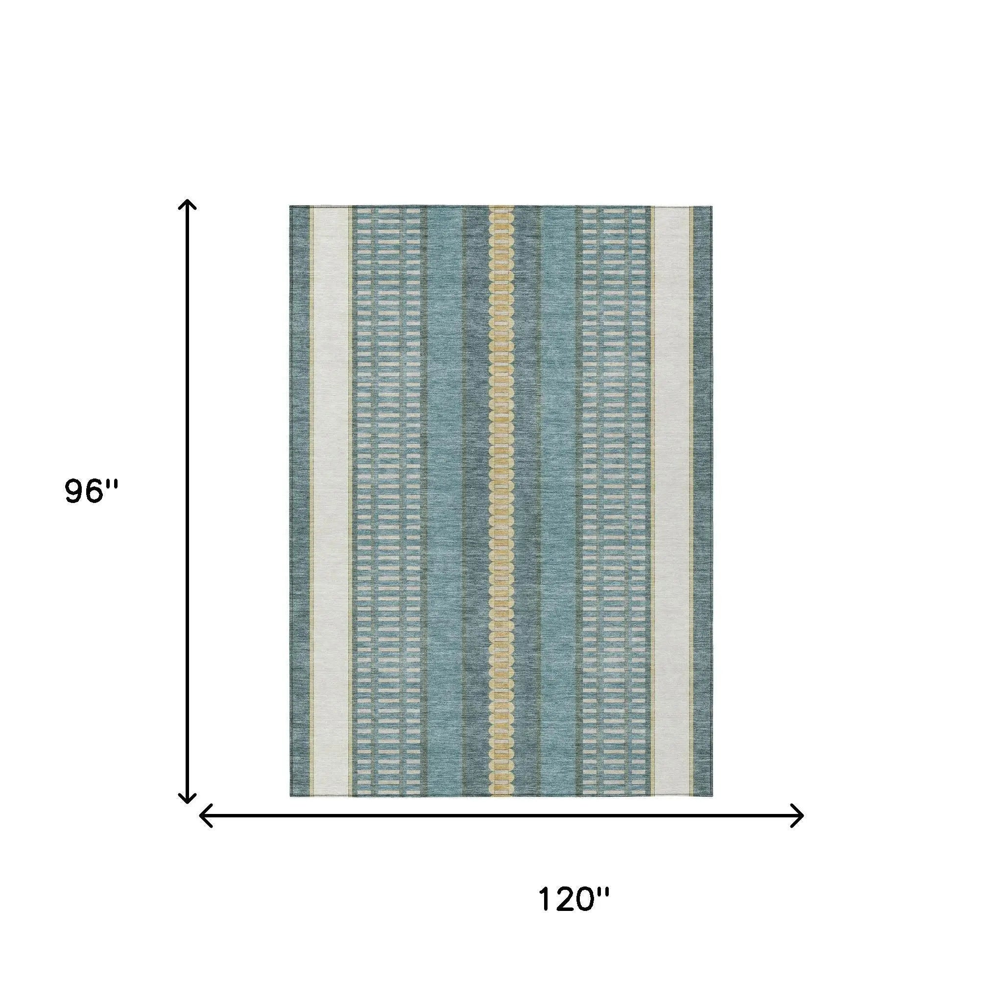 8' X 10' Teal Blue And Gold Striped Washable Indoor Outdoor Area Rug Homeroots Outdoor