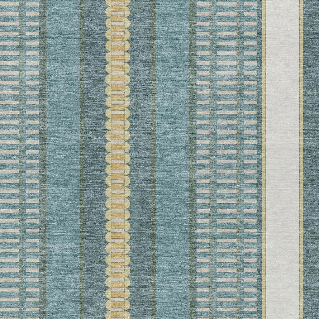 8' X 10' Teal Blue And Gold Striped Washable Indoor Outdoor Area Rug Homeroots Outdoor