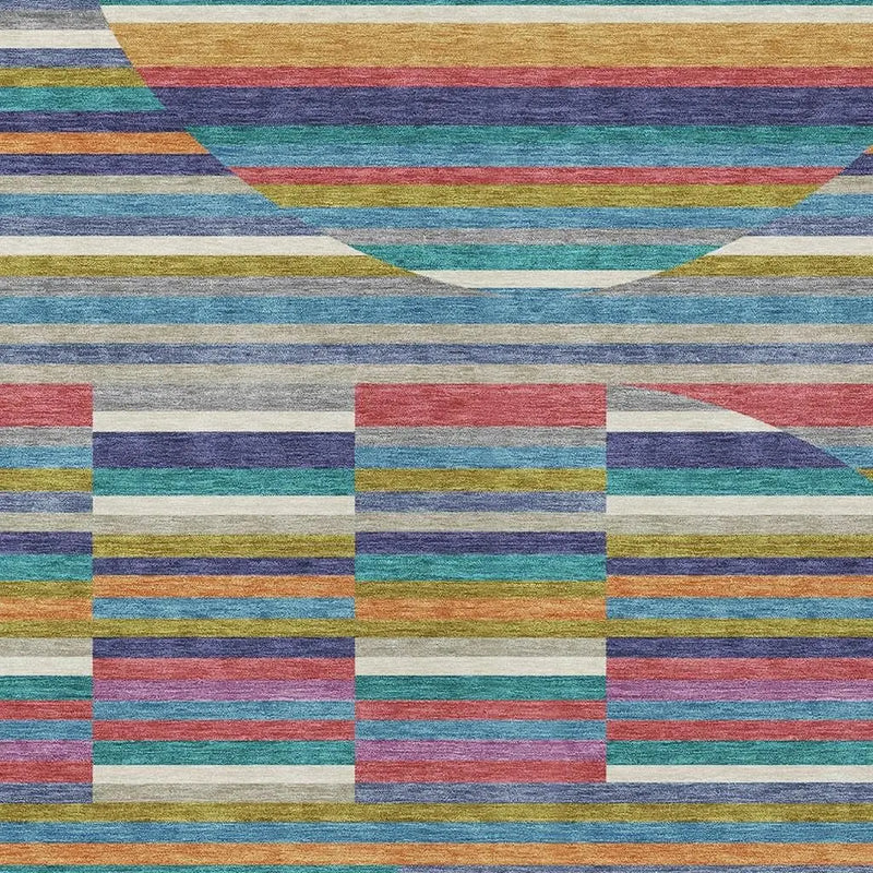 8' X 10' Teal Blue And Gold Striped Washable Indoor Outdoor Area Rug Homeroots Outdoor