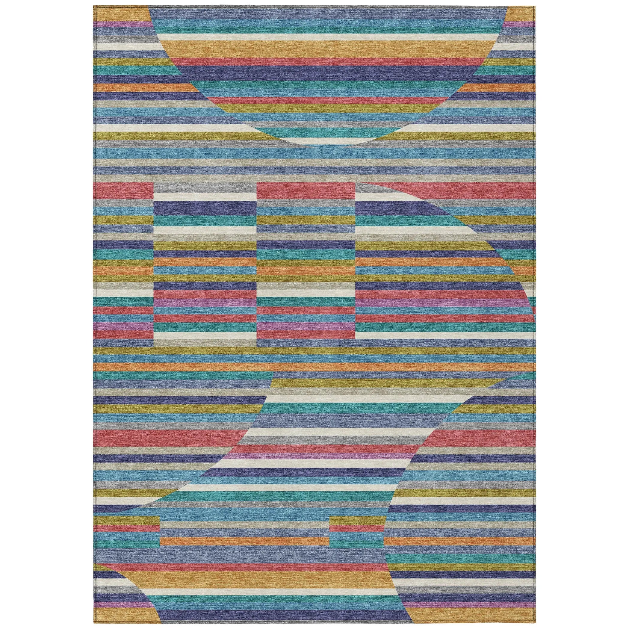 8' X 10' Teal Blue And Gold Striped Washable Indoor Outdoor Area Rug Homeroots Outdoor