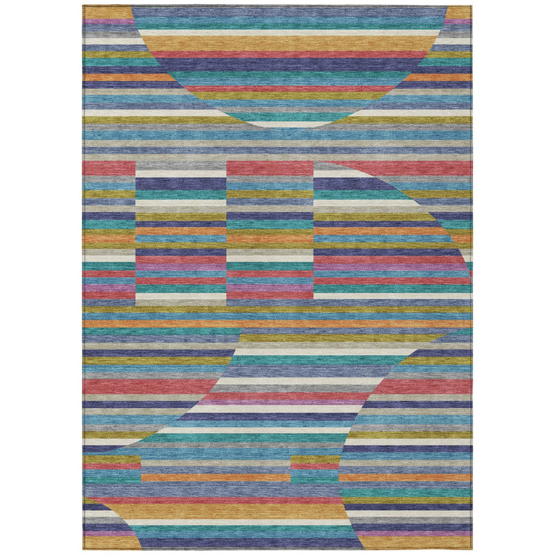 8' X 10' Teal Blue And Gold Striped Washable Indoor Outdoor Area Rug Homeroots Outdoor