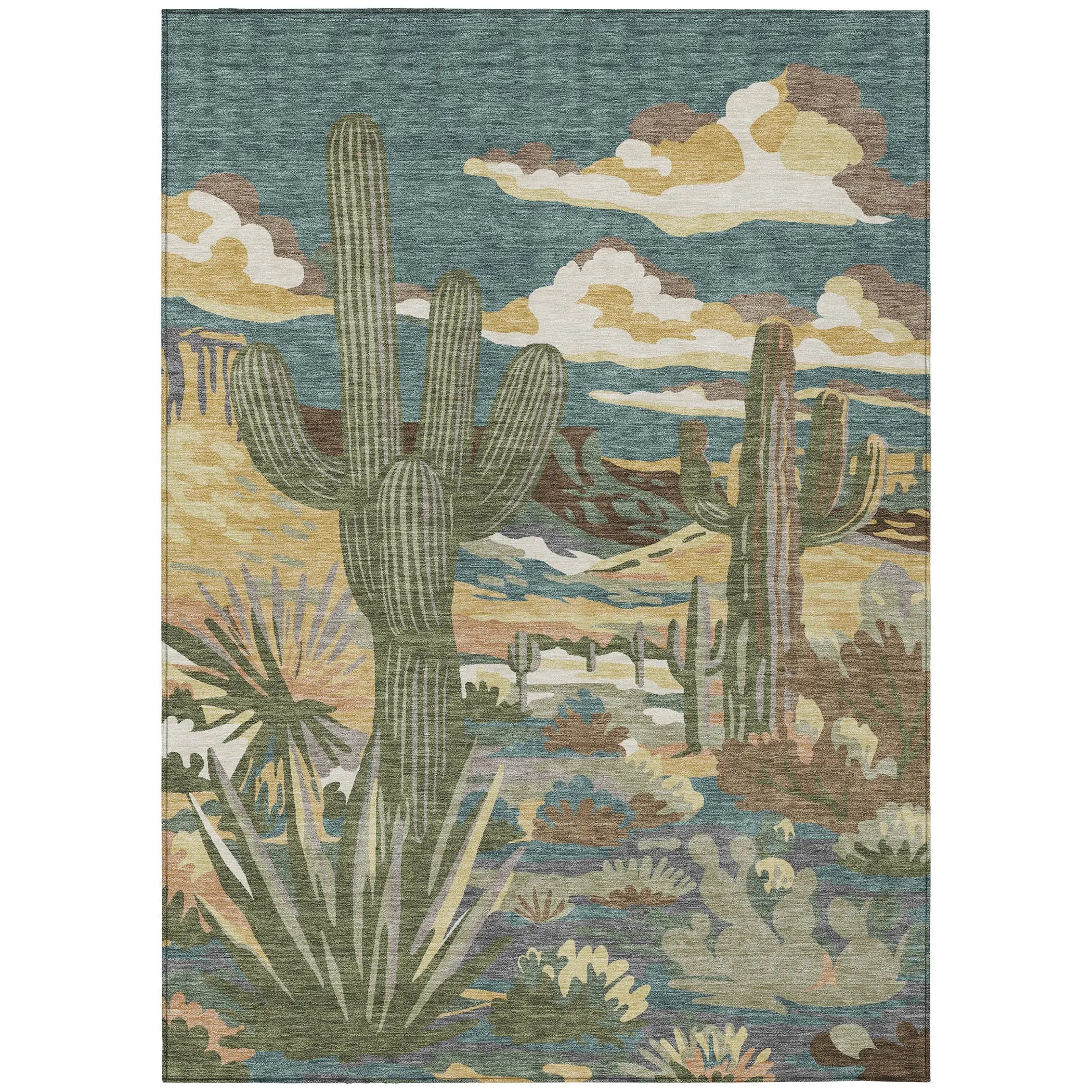 8' X 10' Teal Blue And Gold Trees Washable Indoor Outdoor Area Rug Homeroots Outdoor