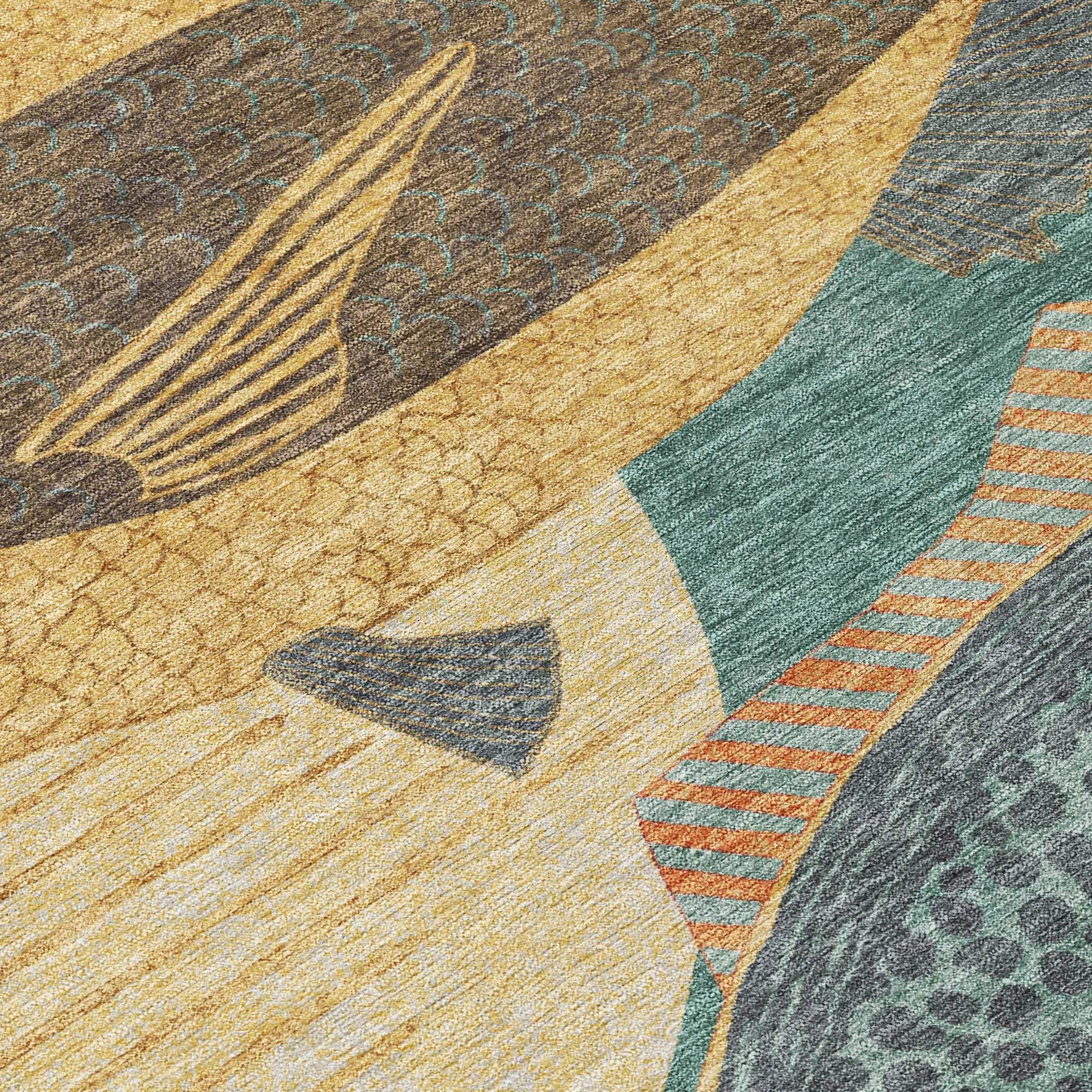 8' X 10' Teal Blue And Gold Tropical Fish Washable Indoor Outdoor Area Rug Homeroots Outdoor