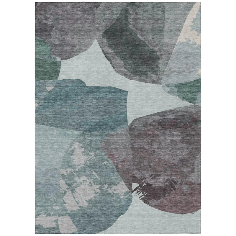 8' X 10' Teal Blue And Graphite Abstract Washable Indoor Outdoor Area Rug Homeroots Outdoor