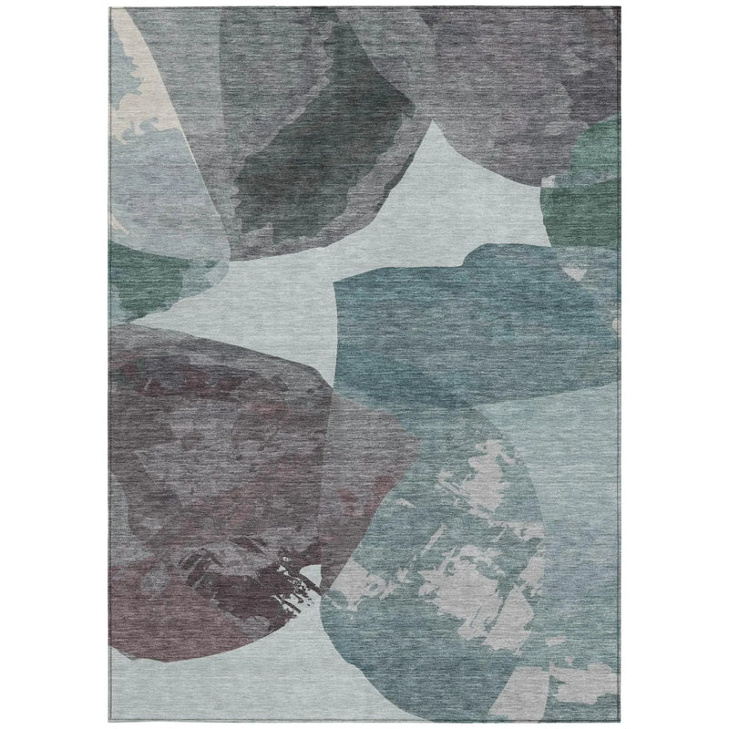 8' X 10' Teal Blue And Graphite Abstract Washable Indoor Outdoor Area Rug Homeroots Outdoor