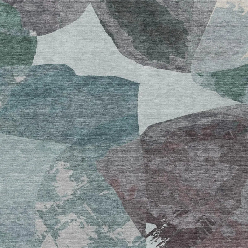 8' X 10' Teal Blue And Graphite Abstract Washable Indoor Outdoor Area Rug Homeroots Outdoor