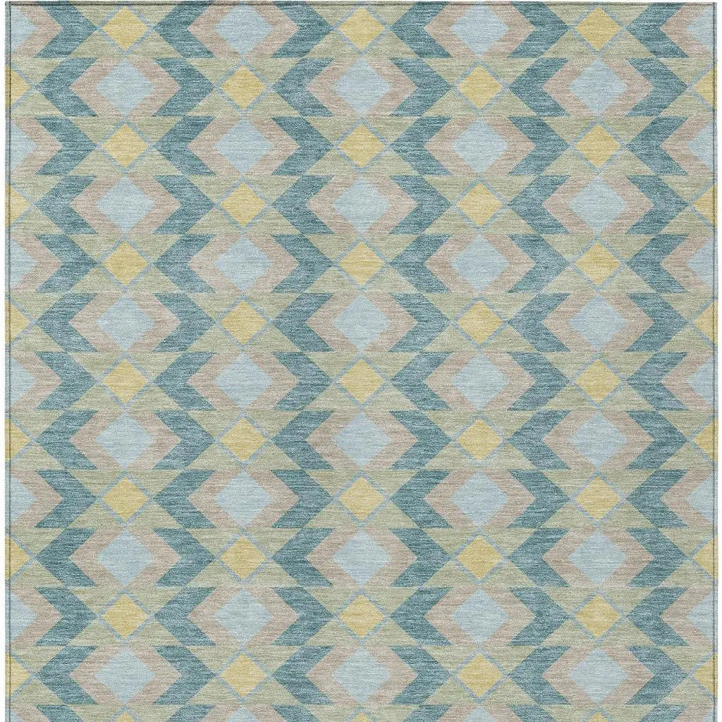 8' X 10' Teal Blue And Graphite Geometric Washable Indoor Outdoor Area Rug Homeroots Outdoor