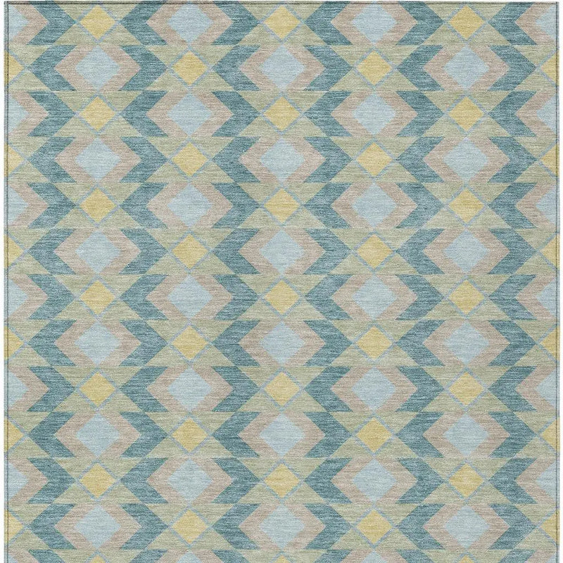 8' X 10' Teal Blue And Graphite Geometric Washable Indoor Outdoor Area Rug Homeroots Outdoor