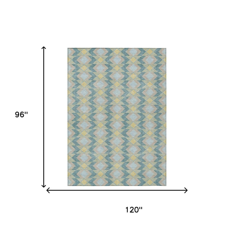 8' X 10' Teal Blue And Graphite Geometric Washable Indoor Outdoor Area Rug Homeroots Outdoor