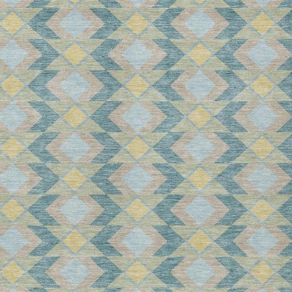 8' X 10' Teal Blue And Graphite Geometric Washable Indoor Outdoor Area Rug Homeroots Outdoor