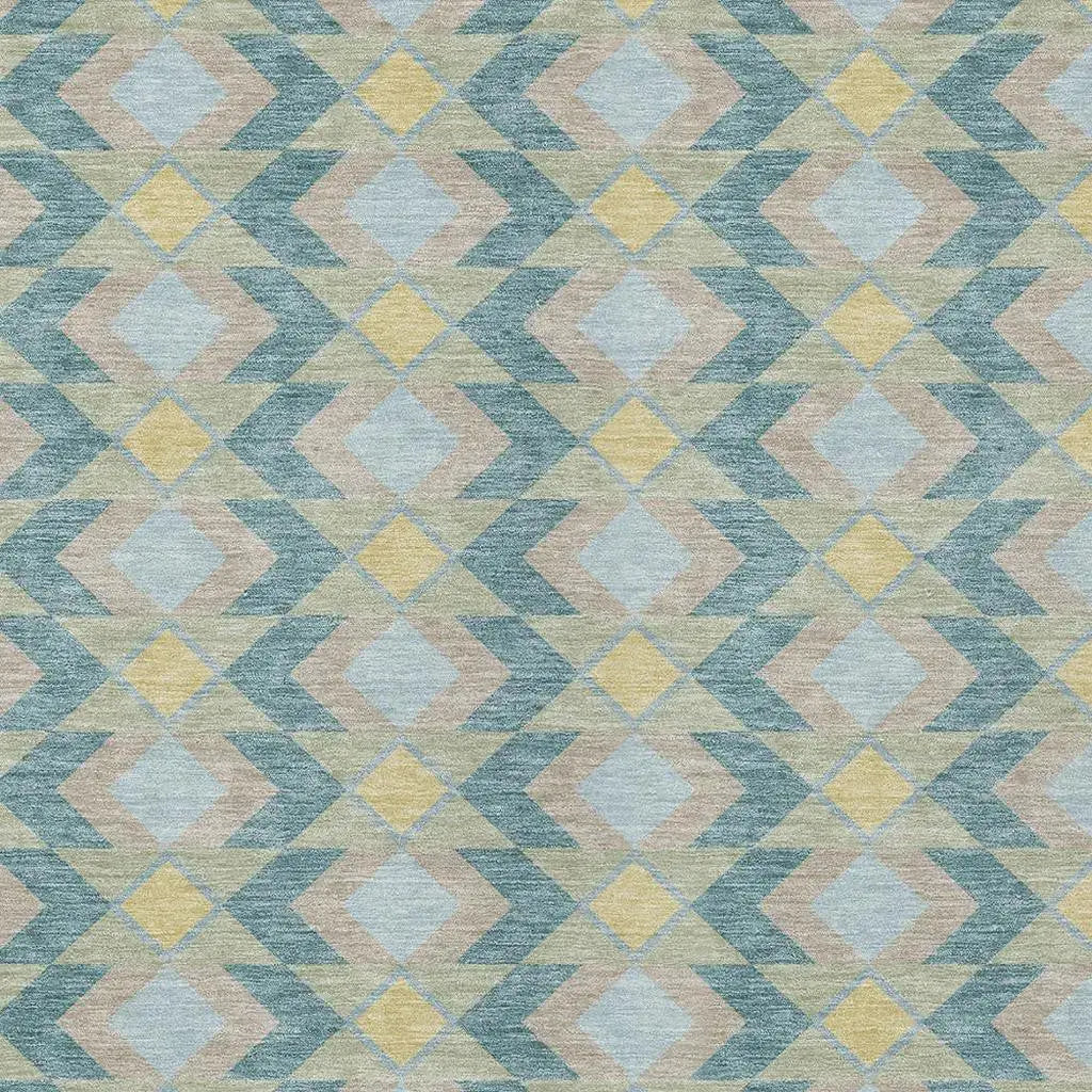 8' X 10' Teal Blue And Graphite Geometric Washable Indoor Outdoor Area Rug Homeroots Outdoor