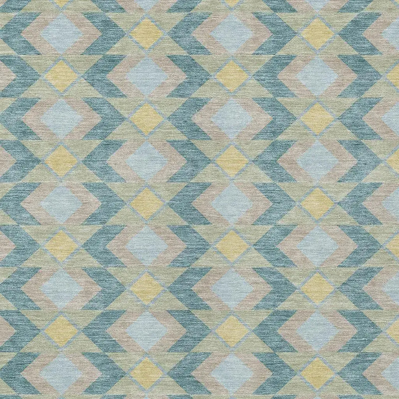 8' X 10' Teal Blue And Graphite Geometric Washable Indoor Outdoor Area Rug Homeroots Outdoor