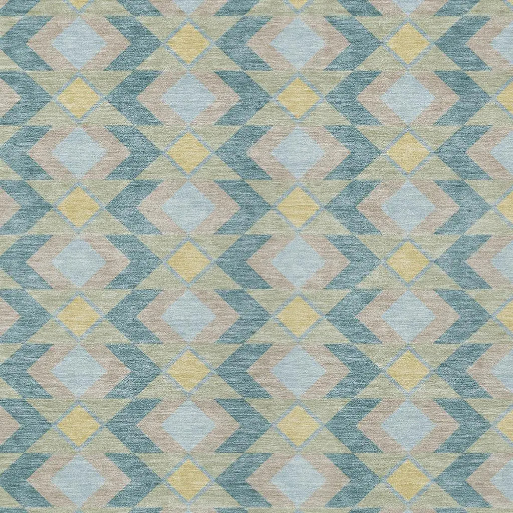 8' X 10' Teal Blue And Graphite Geometric Washable Indoor Outdoor Area Rug Homeroots Outdoor