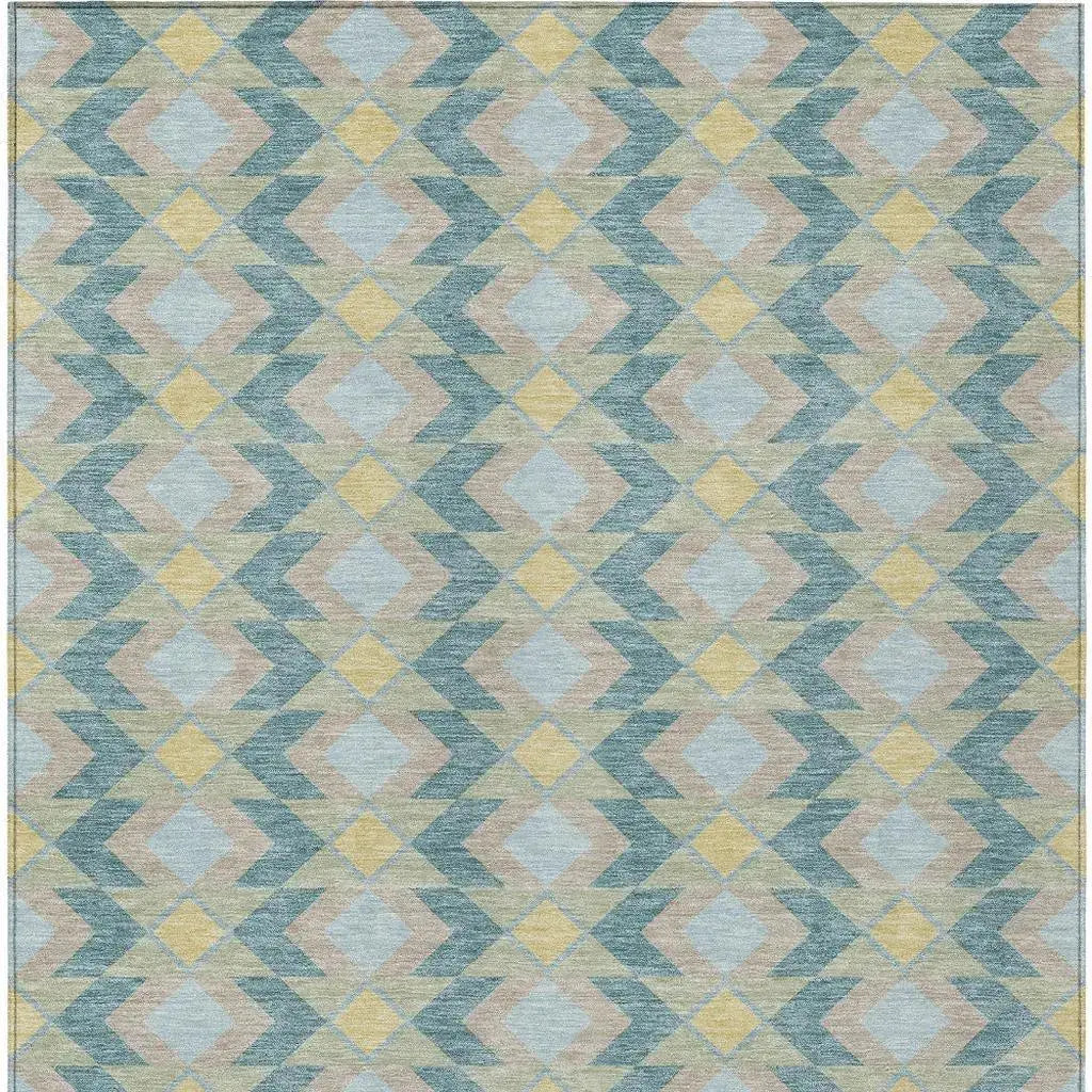 8' X 10' Teal Blue And Graphite Geometric Washable Indoor Outdoor Area Rug Homeroots Outdoor