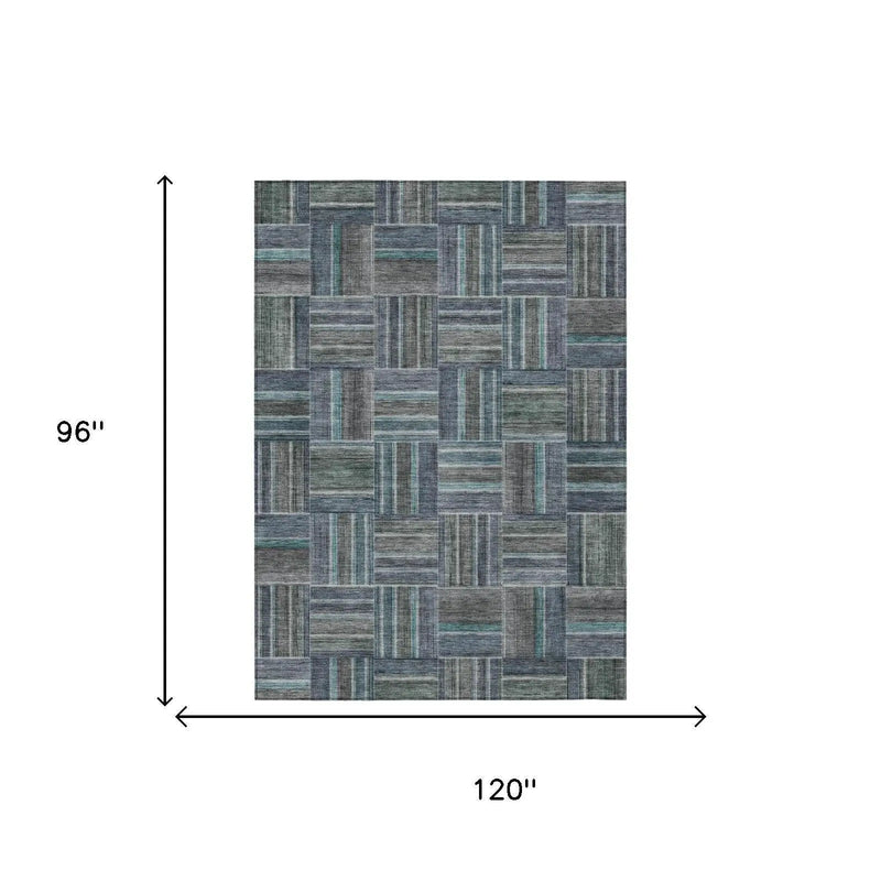 8' X 10' Teal Blue And Graphite Geometric Washable Indoor Outdoor Area Rug Homeroots Outdoor