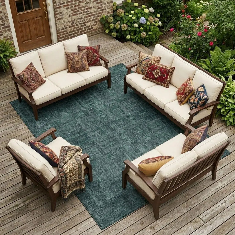 8' X 10' Teal Blue And Graphite Oriental Washable Indoor Outdoor Area Rug Homeroots Outdoor