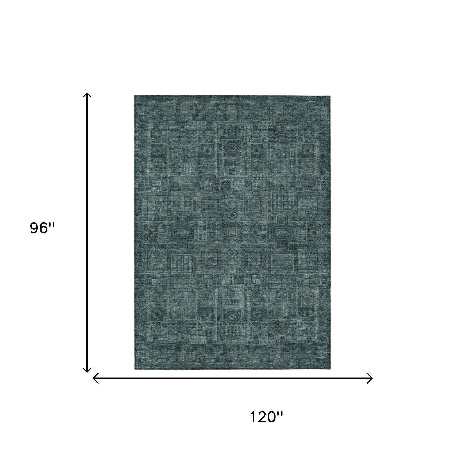 8' X 10' Teal Blue And Graphite Oriental Washable Indoor Outdoor Area Rug Homeroots Outdoor