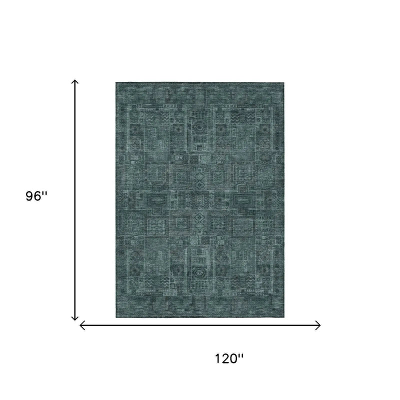 8' X 10' Teal Blue And Graphite Oriental Washable Indoor Outdoor Area Rug Homeroots Outdoor