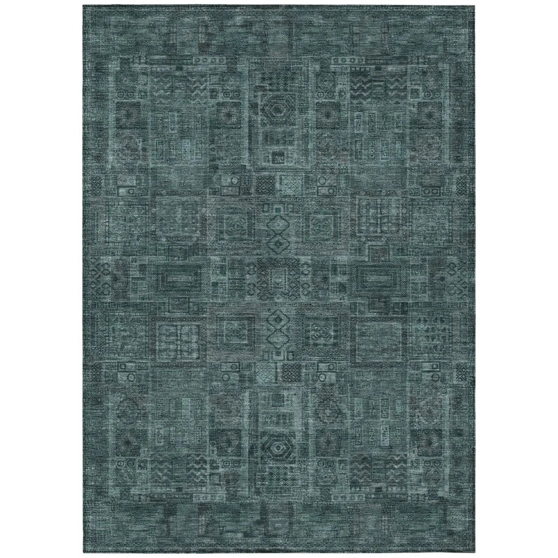8' X 10' Teal Blue And Graphite Oriental Washable Indoor Outdoor Area Rug Homeroots Outdoor