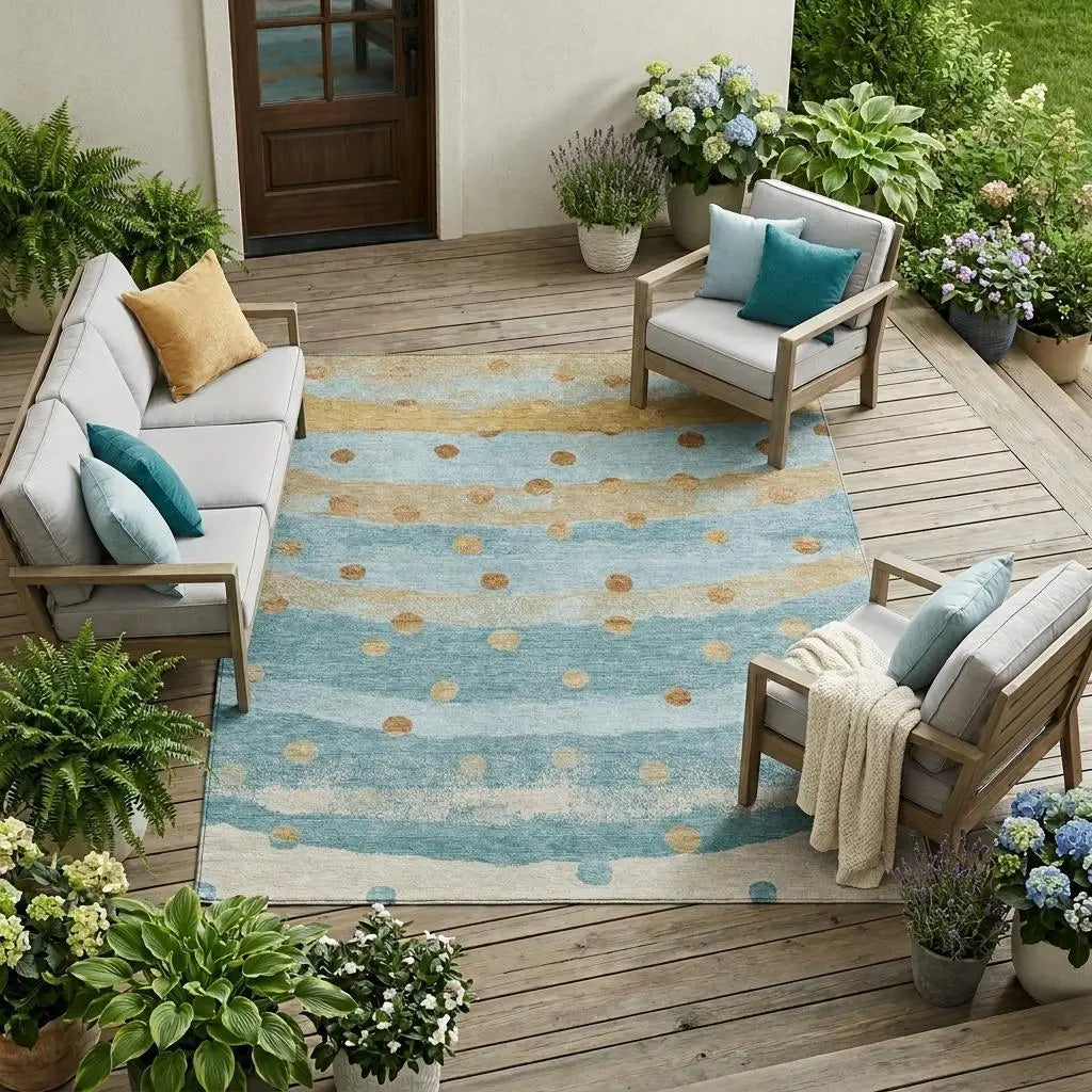 8' X 10' Teal Blue And Graphite Striped Washable Indoor Outdoor Area Rug Homeroots Outdoor