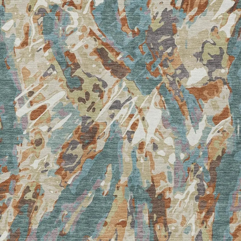 8' X 10' Teal Blue And Gray Abstract Washable Indoor Outdoor Area Rug Homeroots Outdoor