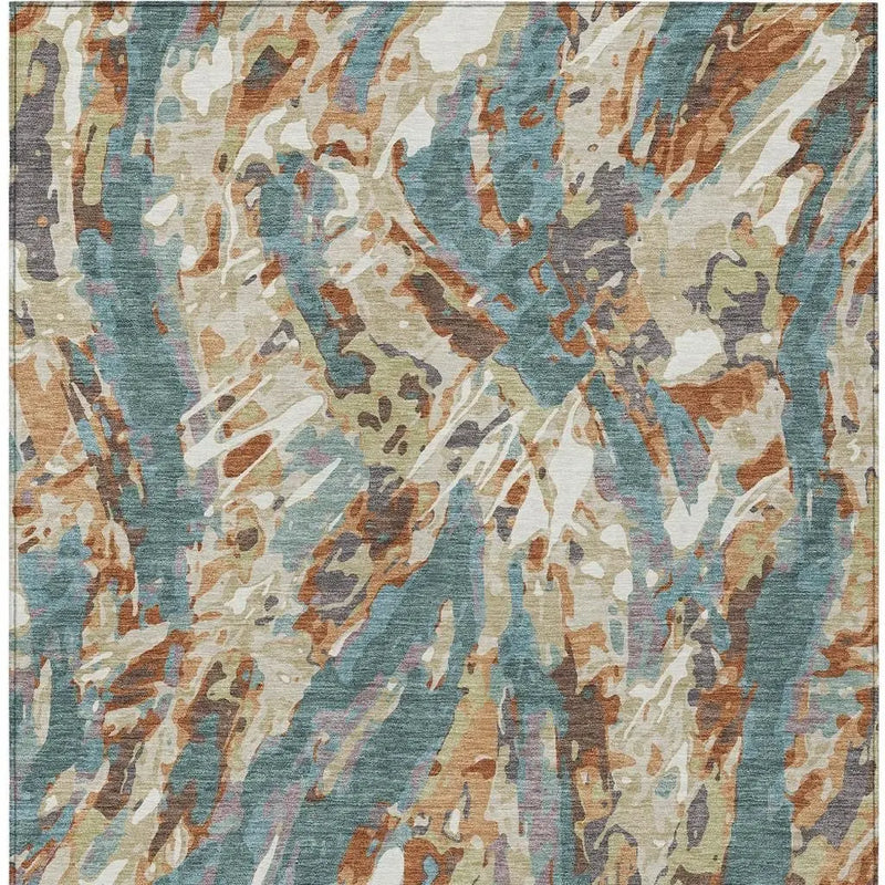 8' X 10' Teal Blue And Gray Abstract Washable Indoor Outdoor Area Rug Homeroots Outdoor