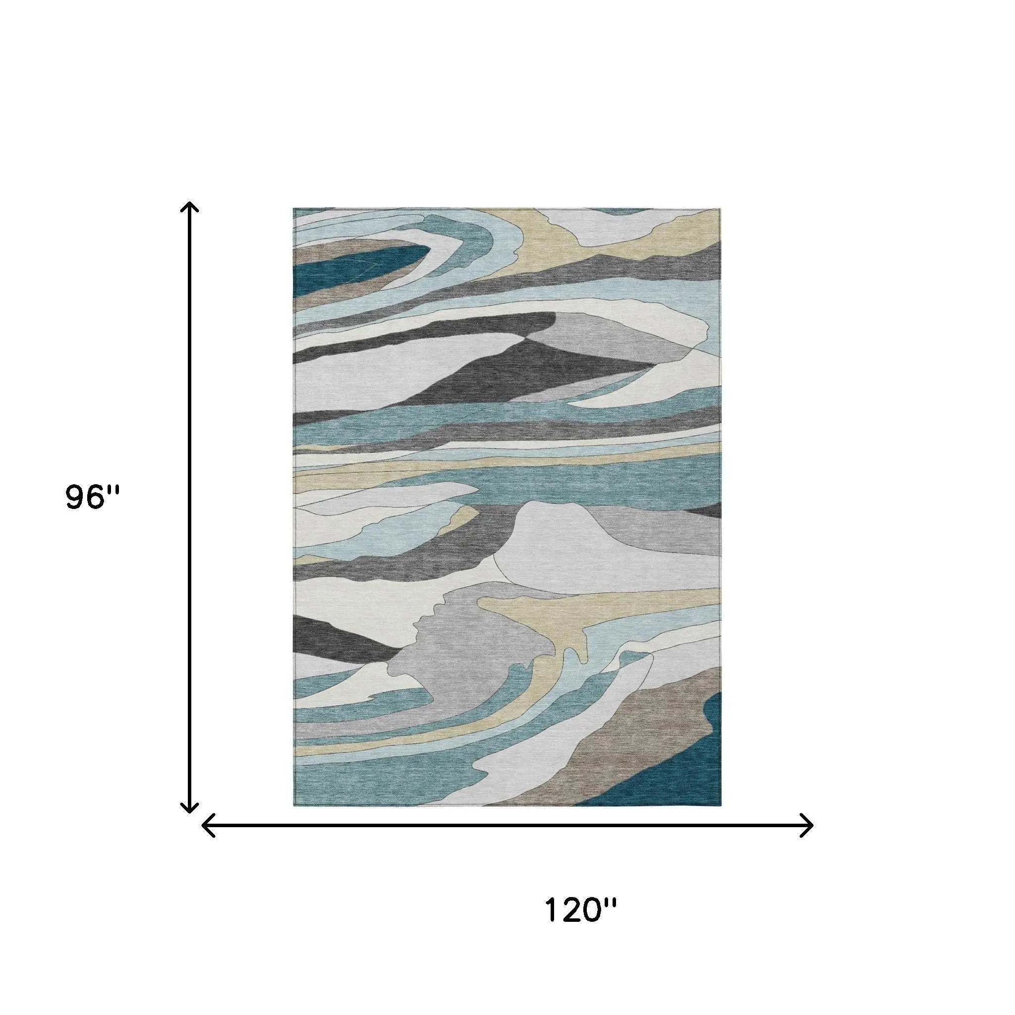 8' X 10' Teal Blue And Gray Abstract Washable Indoor Outdoor Area Rug Homeroots Outdoor