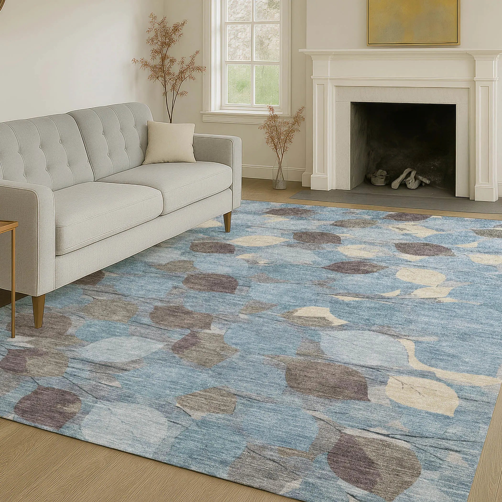 8' X 10' Teal Blue And Gray Floral Washable Indoor Outdoor Area Rug Homeroots Outdoor