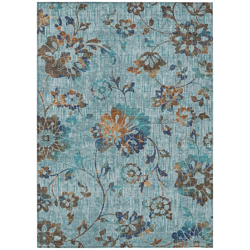 8' X 10' Teal Blue And Gray Floral Washable Indoor Outdoor Area Rug Homeroots Outdoor