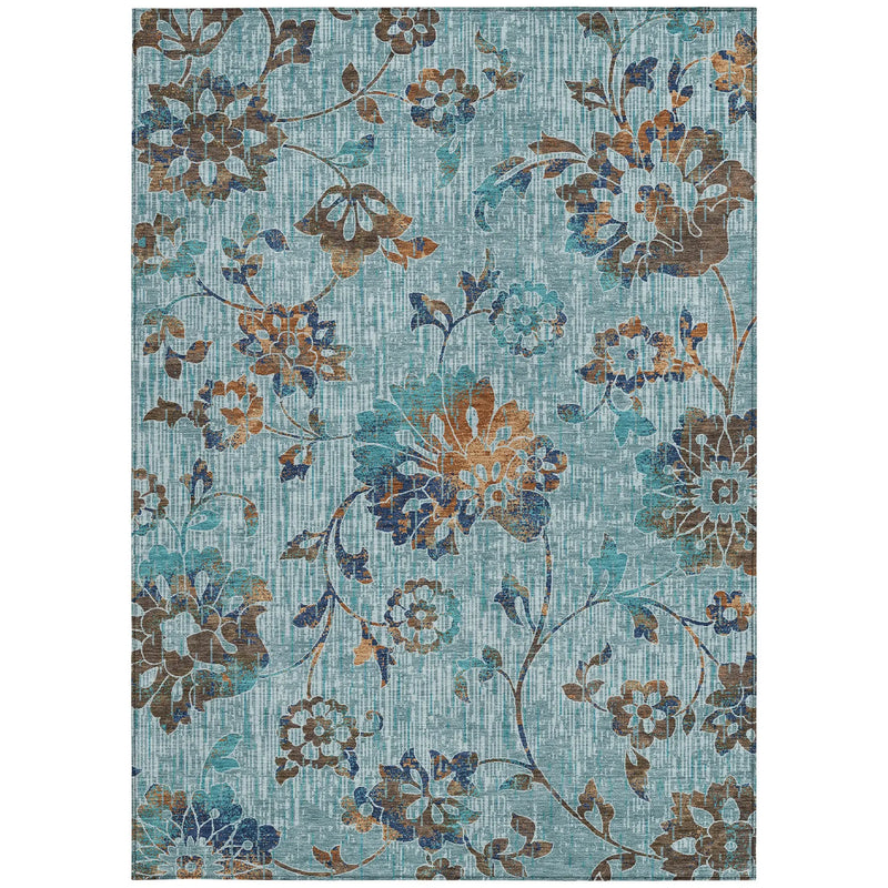 8' X 10' Teal Blue And Gray Floral Washable Indoor Outdoor Area Rug Homeroots Outdoor