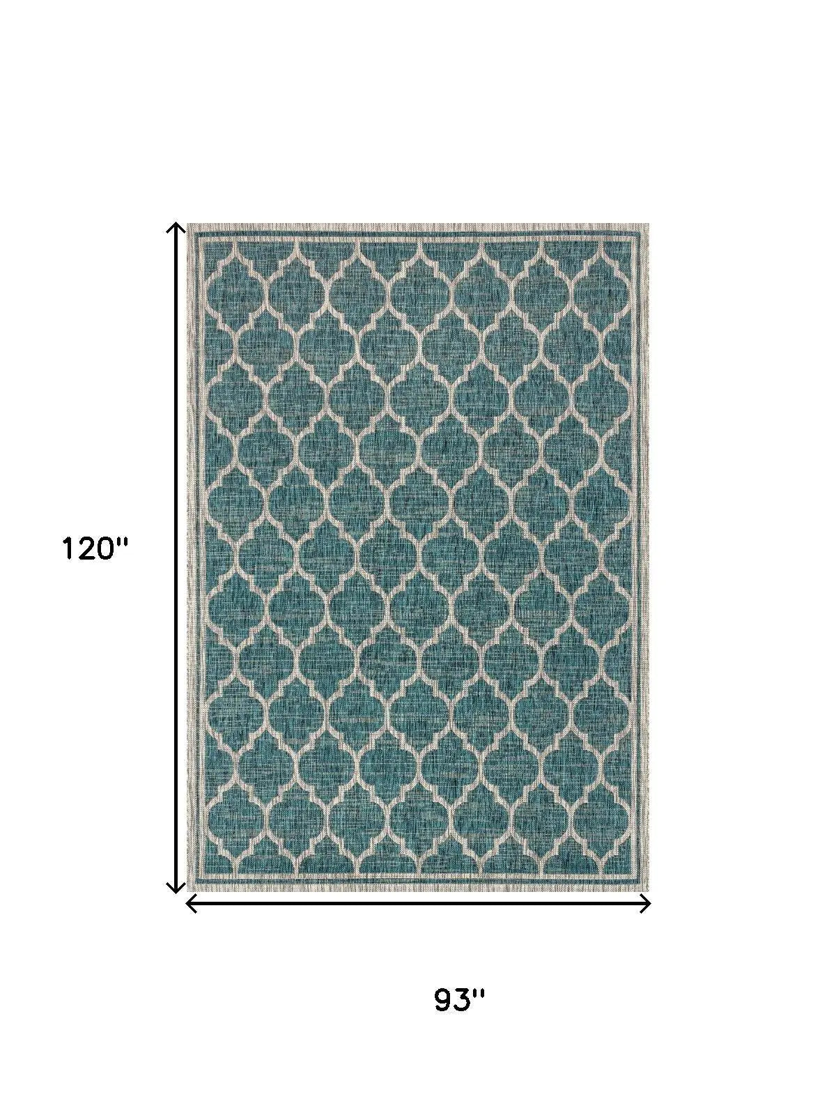 8' X 10' Teal Blue And Gray Geometric Indoor Outdoor Area Rug Homeroots Outdoor
