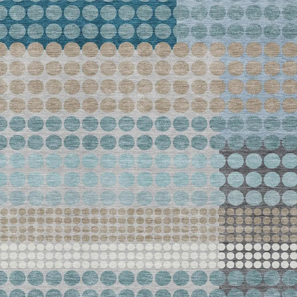 8' X 10' Teal Blue And Gray Geometric Washable Indoor Outdoor Area Rug Homeroots Outdoor