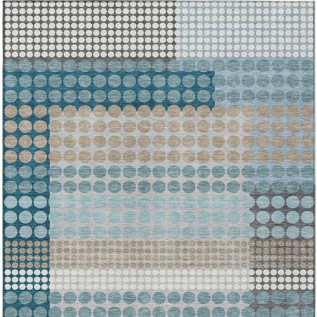 8' X 10' Teal Blue And Gray Geometric Washable Indoor Outdoor Area Rug Homeroots Outdoor