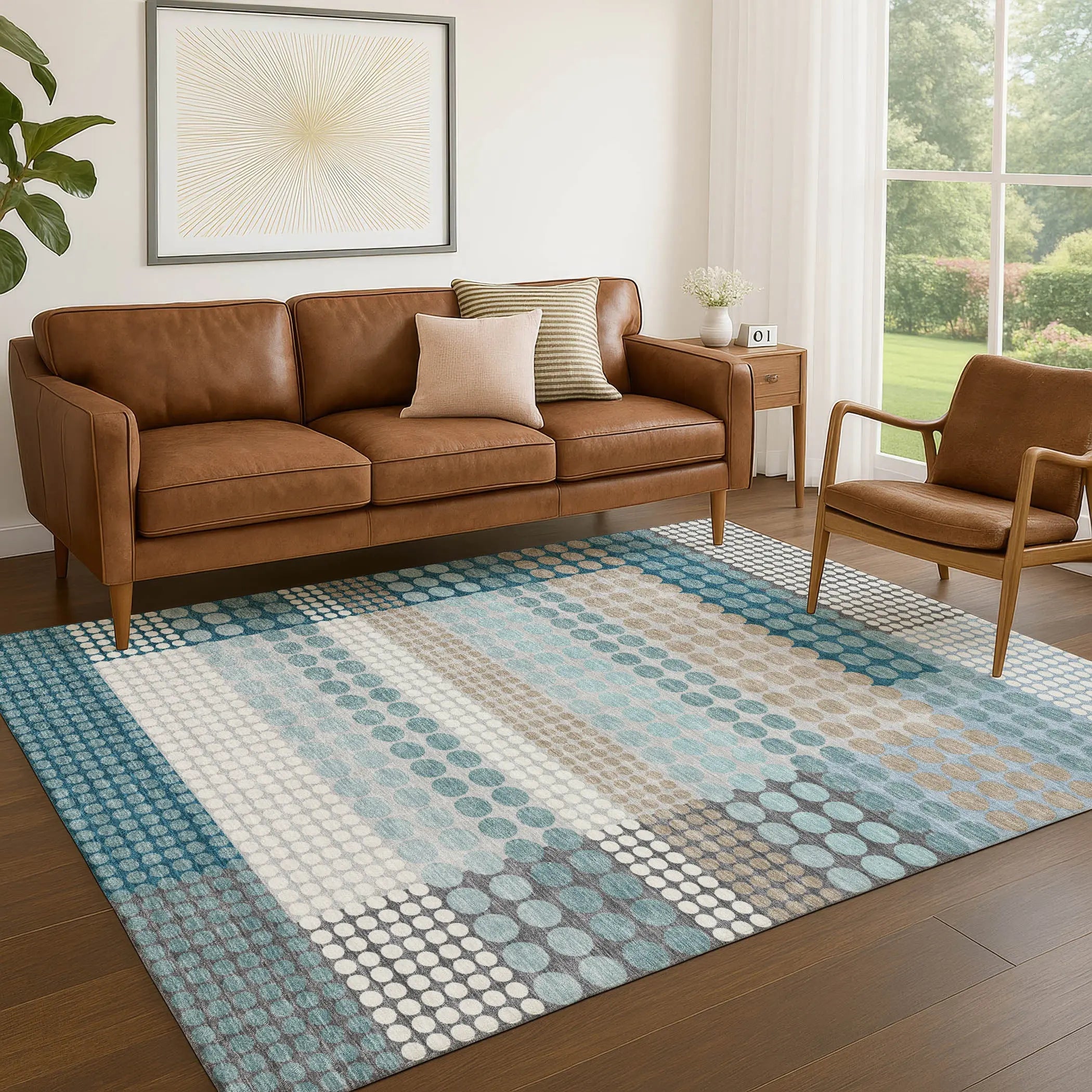 8' X 10' Teal Blue And Gray Geometric Washable Indoor Outdoor Area Rug Homeroots Outdoor