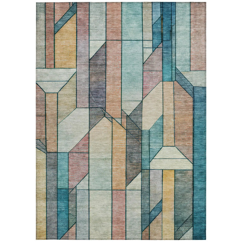 8' X 10' Teal Blue And Gray Geometric Washable Indoor Outdoor Area Rug Homeroots Outdoor