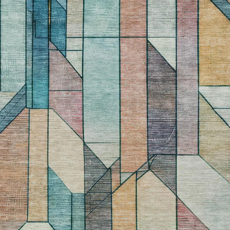 8' X 10' Teal Blue And Gray Geometric Washable Indoor Outdoor Area Rug Homeroots Outdoor