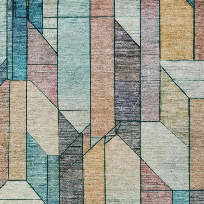 8' X 10' Teal Blue And Gray Geometric Washable Indoor Outdoor Area Rug Homeroots Outdoor