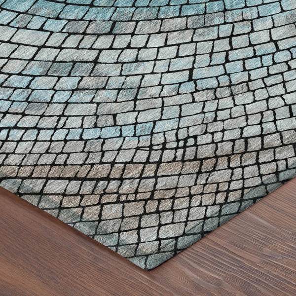 8' X 10' Teal Blue And Gray Geometric Washable Indoor Outdoor Area Rug Homeroots Outdoor