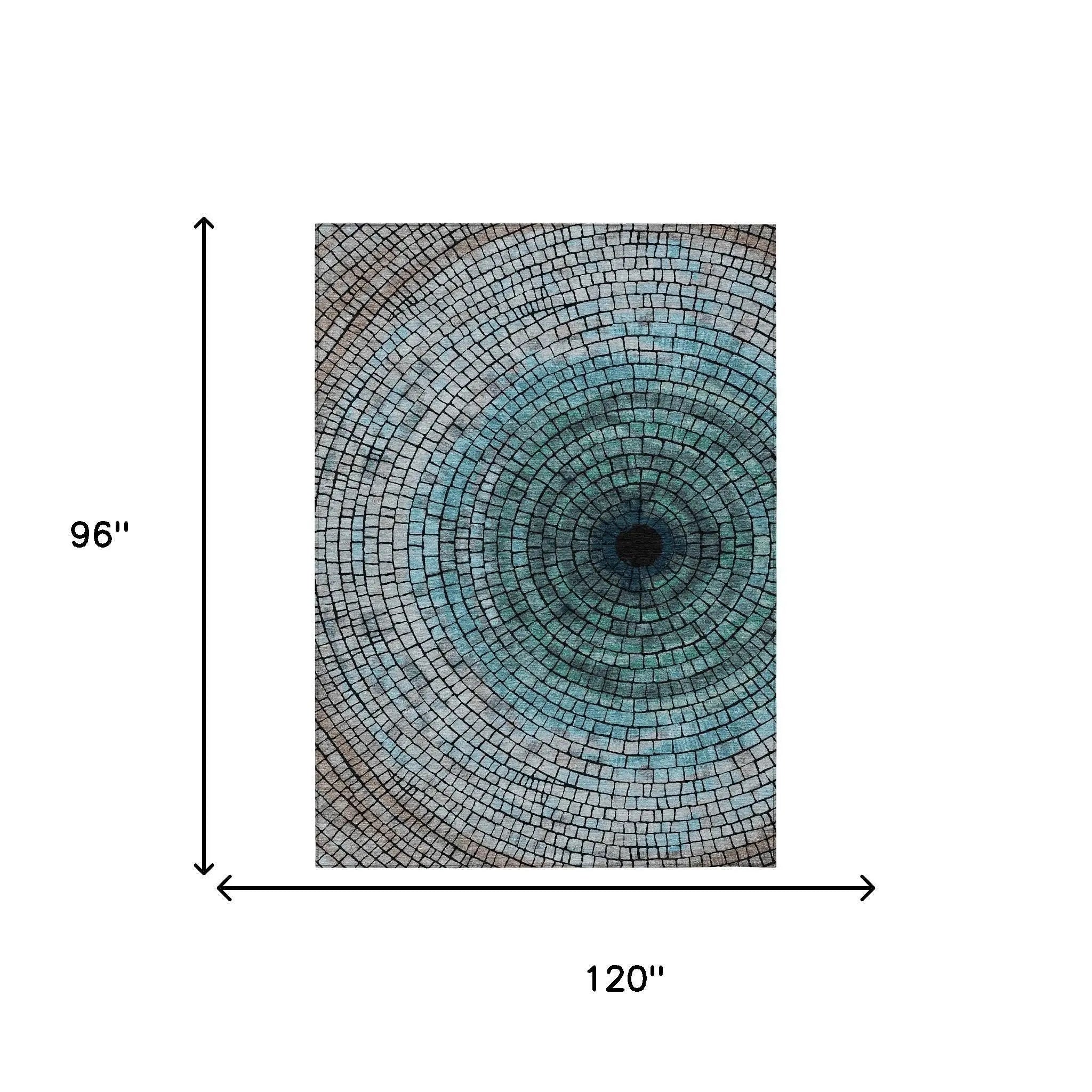 8' X 10' Teal Blue And Gray Geometric Washable Indoor Outdoor Area Rug Homeroots Outdoor