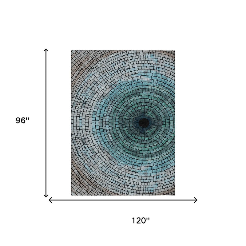8' X 10' Teal Blue And Gray Geometric Washable Indoor Outdoor Area Rug Homeroots Outdoor