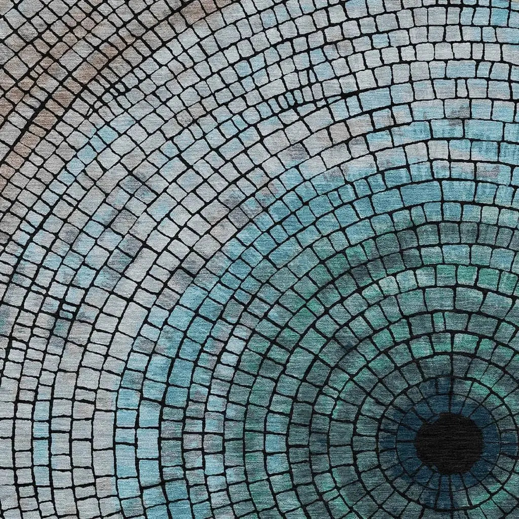 8' X 10' Teal Blue And Gray Geometric Washable Indoor Outdoor Area Rug Homeroots Outdoor