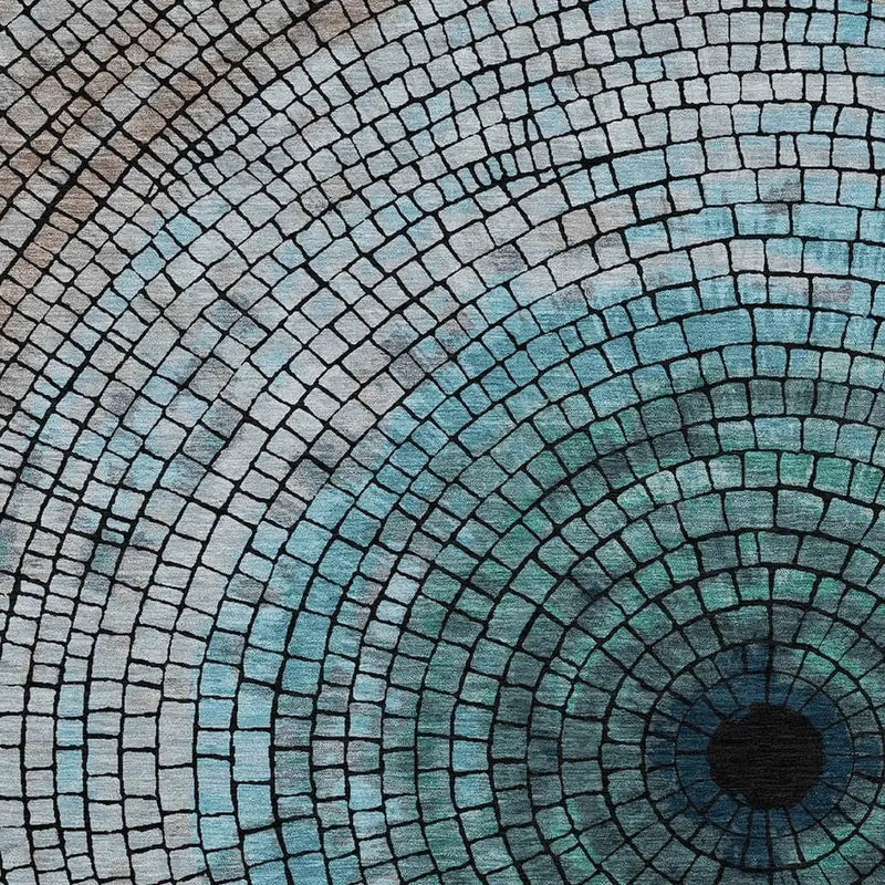 8' X 10' Teal Blue And Gray Geometric Washable Indoor Outdoor Area Rug Homeroots Outdoor