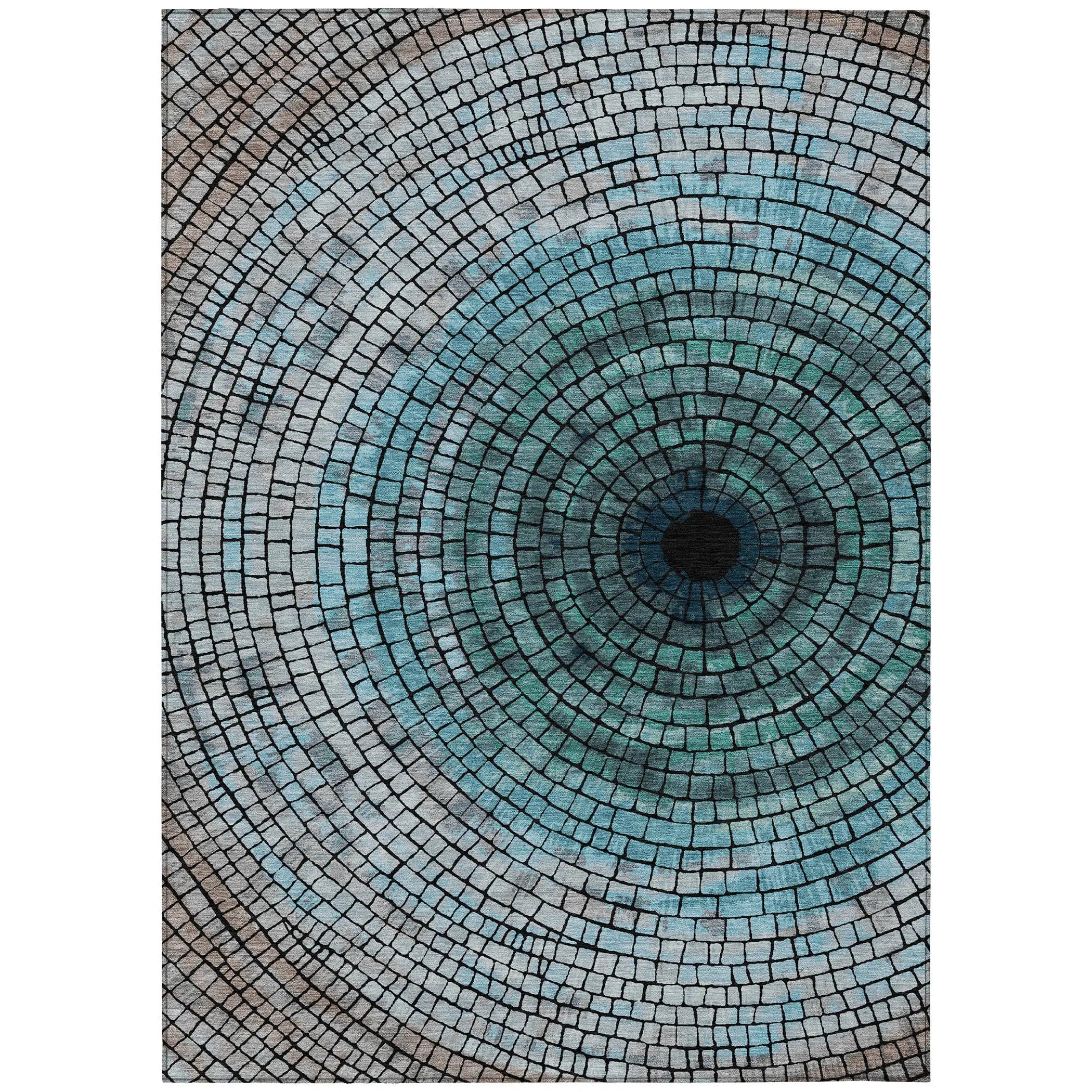 8' X 10' Teal Blue And Gray Geometric Washable Indoor Outdoor Area Rug Homeroots Outdoor