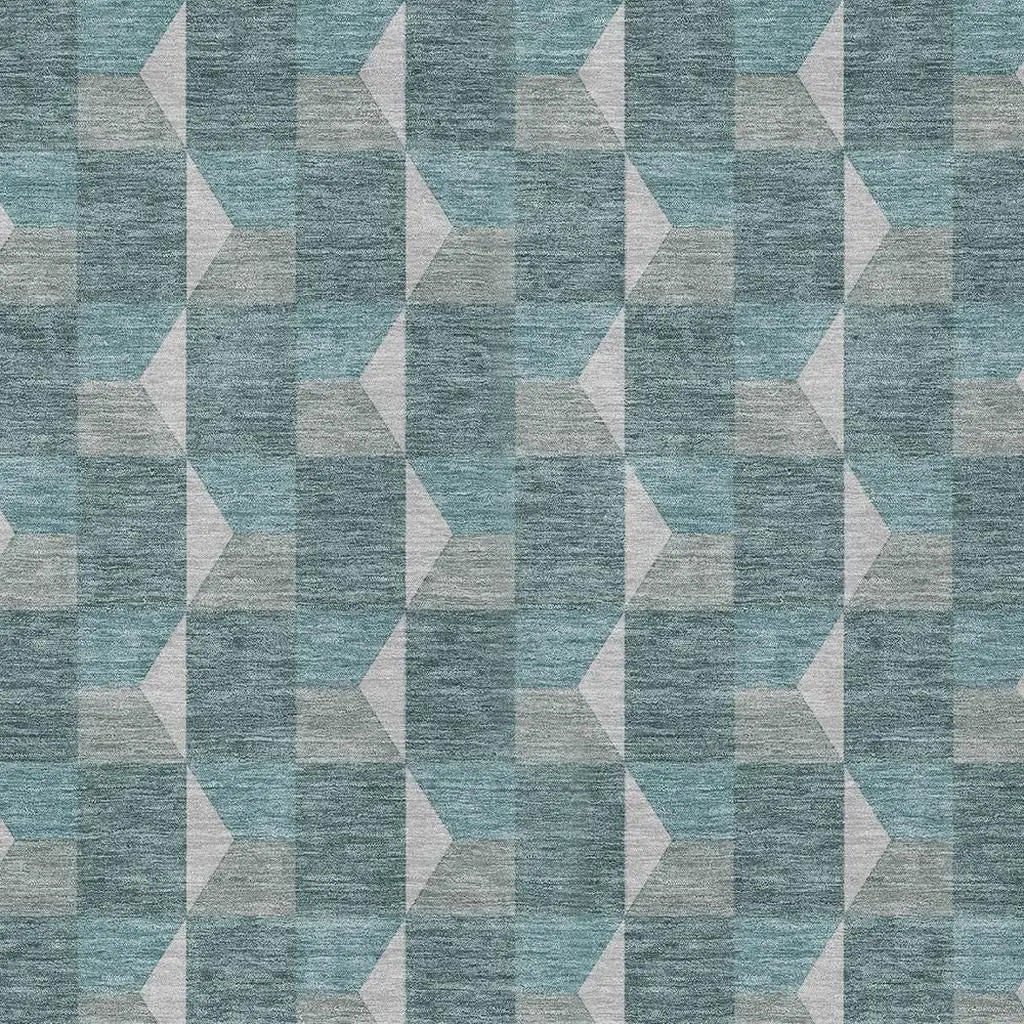 8' X 10' Teal Blue And Gray Geometric Washable Indoor Outdoor Area Rug Homeroots Outdoor