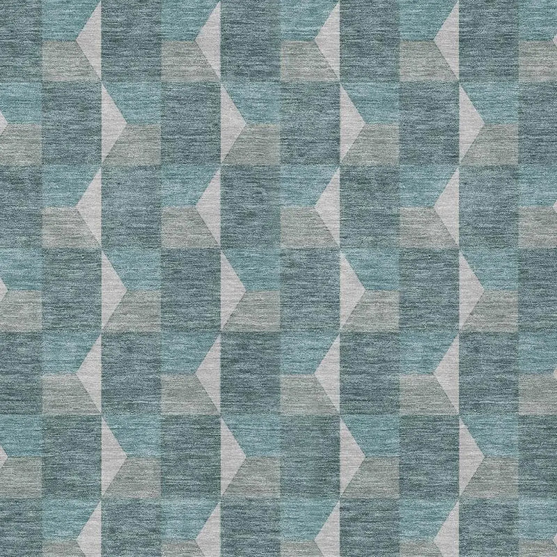 8' X 10' Teal Blue And Gray Geometric Washable Indoor Outdoor Area Rug Homeroots Outdoor