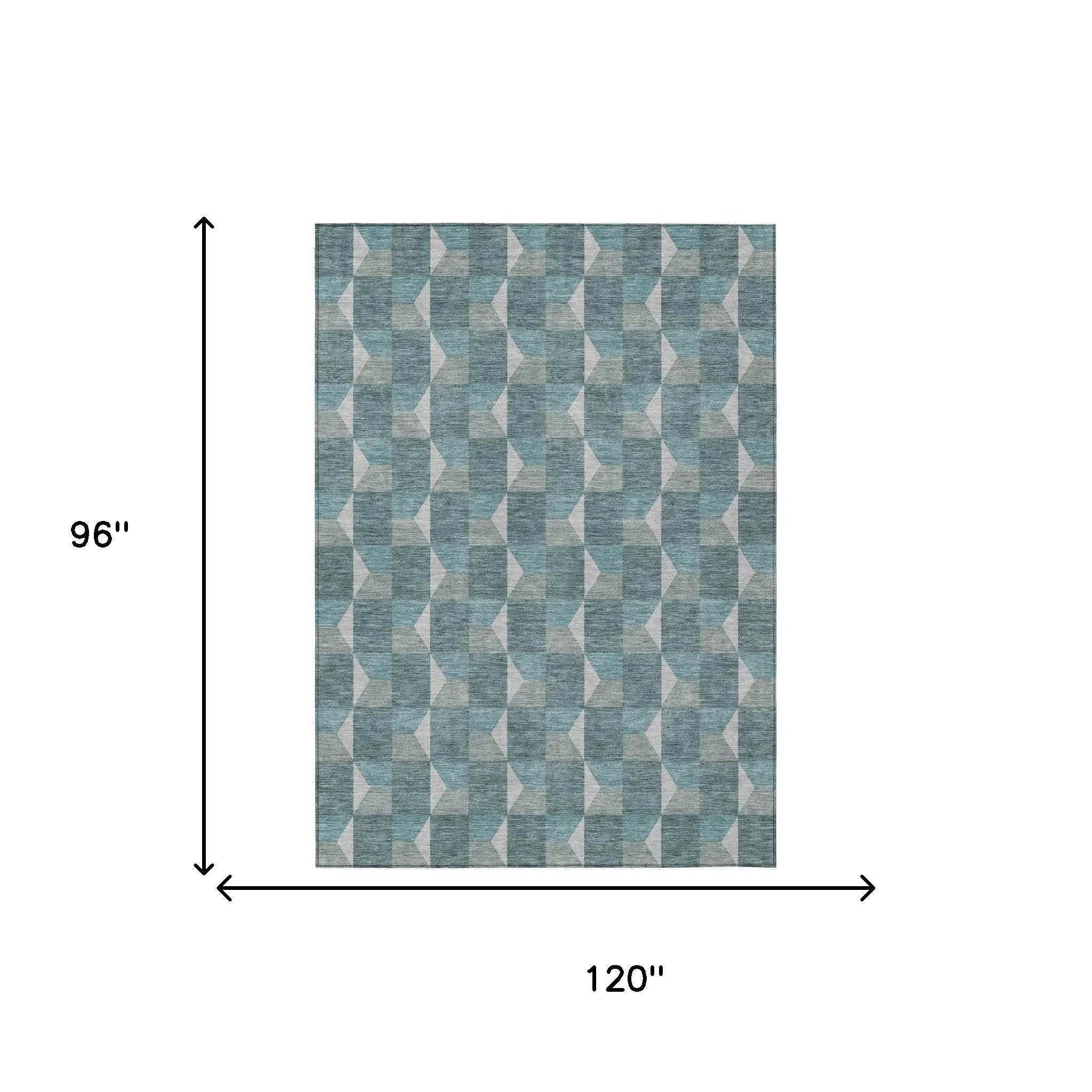 8' X 10' Teal Blue And Gray Geometric Washable Indoor Outdoor Area Rug Homeroots Outdoor