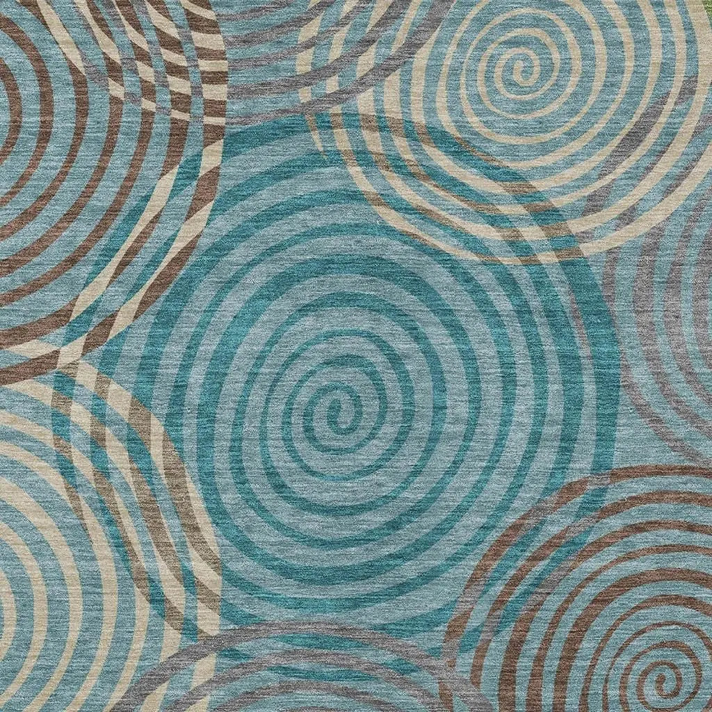 8' X 10' Teal Blue And Gray Geometric Washable Indoor Outdoor Area Rug Homeroots Outdoor