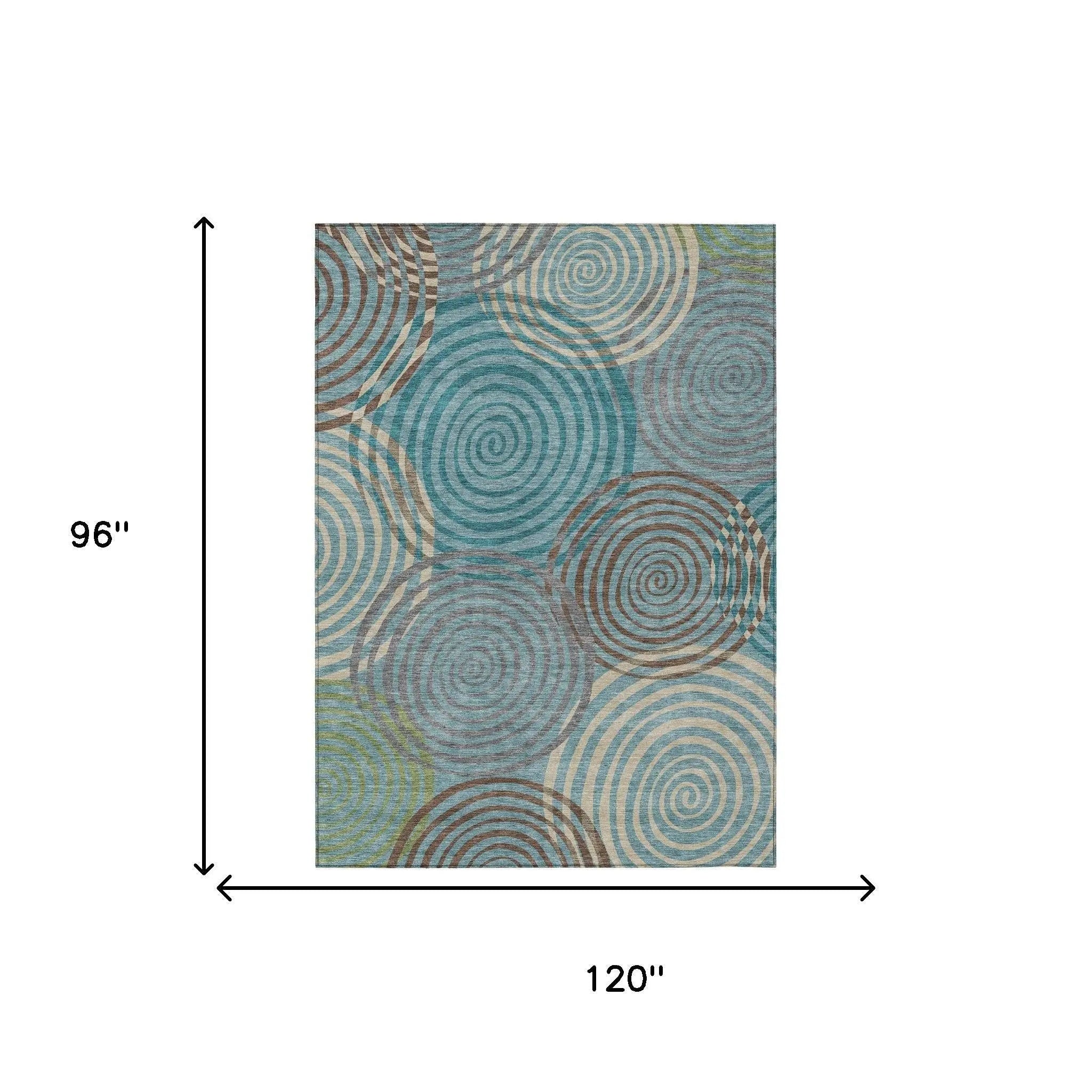 8' X 10' Teal Blue And Gray Geometric Washable Indoor Outdoor Area Rug Homeroots Outdoor