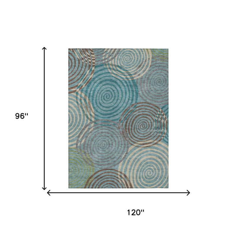 8' X 10' Teal Blue And Gray Geometric Washable Indoor Outdoor Area Rug Homeroots Outdoor
